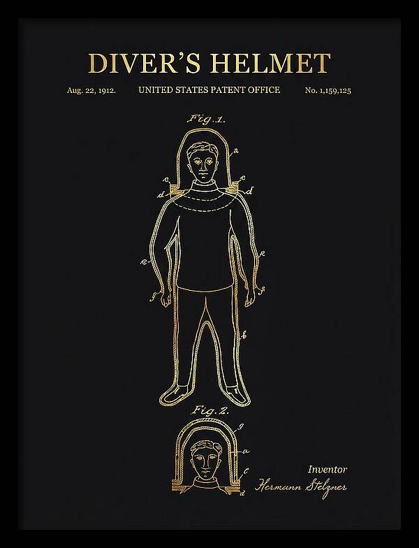 Diver's Helmet Diving Suit Gold Patent Us1159125