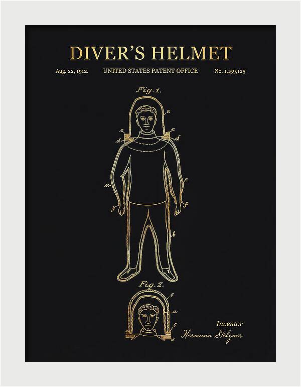 Diver's Helmet Diving Suit Gold Patent Us1159125