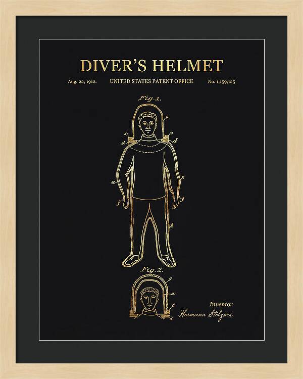 Diver's Helmet Diving Suit Gold Patent Us1159125