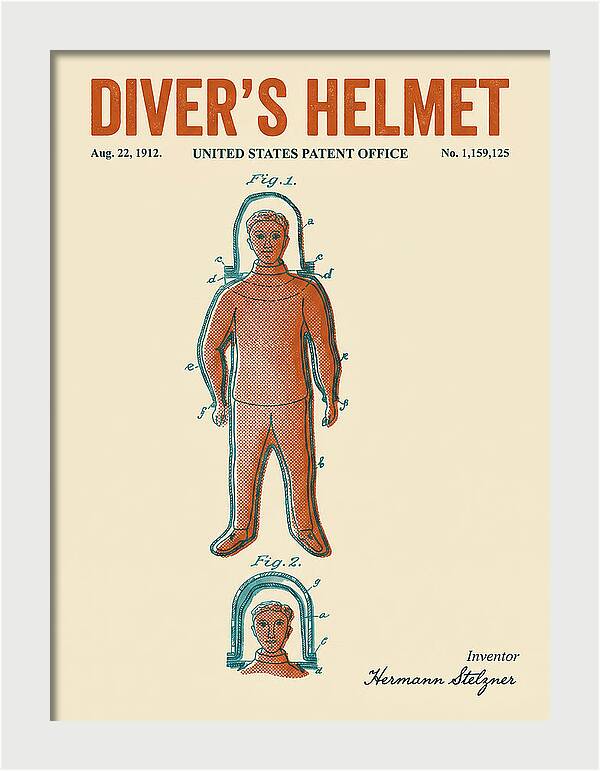 Diver's Helmet Diving Suit Retro Patent Us1159125