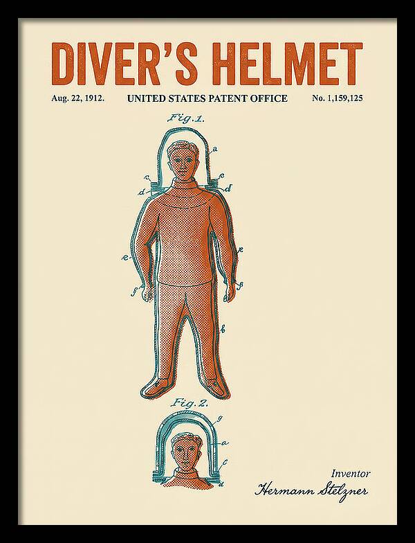 Diver's Helmet Diving Suit Retro Patent Us1159125