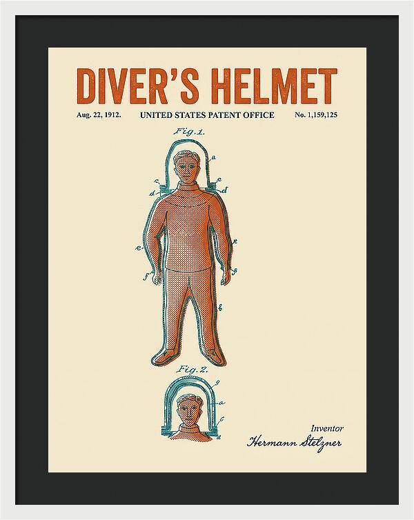 Diver's Helmet Diving Suit Retro Patent Us1159125