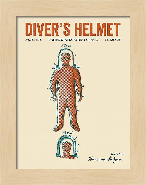 Diver's Helmet Diving Suit Retro Patent Us1159125