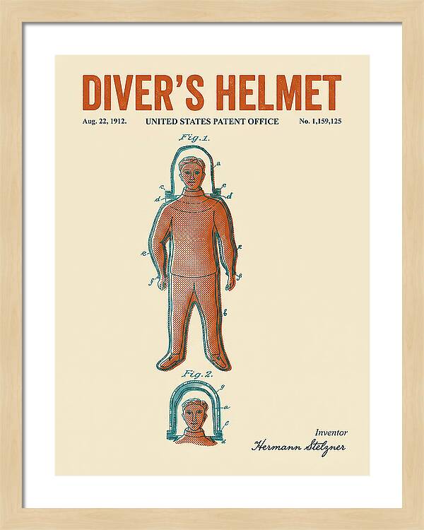 Diver's Helmet Diving Suit Retro Patent Us1159125