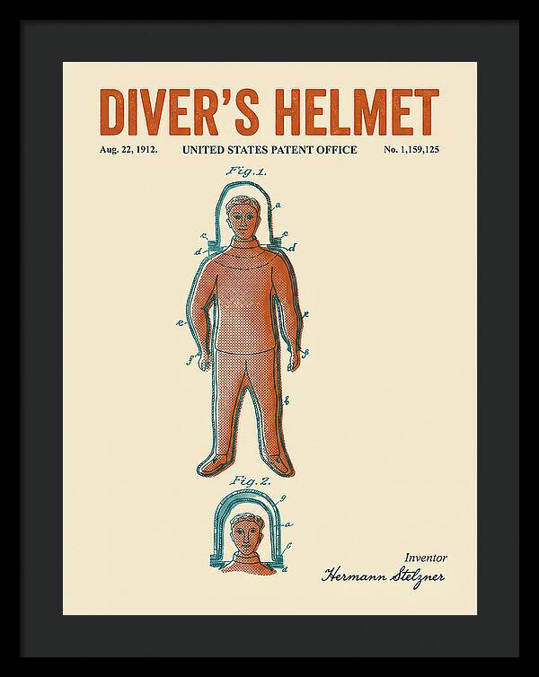 Diver's Helmet Diving Suit Retro Patent Us1159125