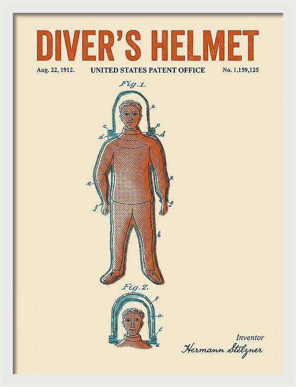 Diver's Helmet Diving Suit Retro Patent Us1159125