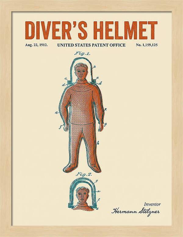 Diver's Helmet Diving Suit Retro Patent Us1159125