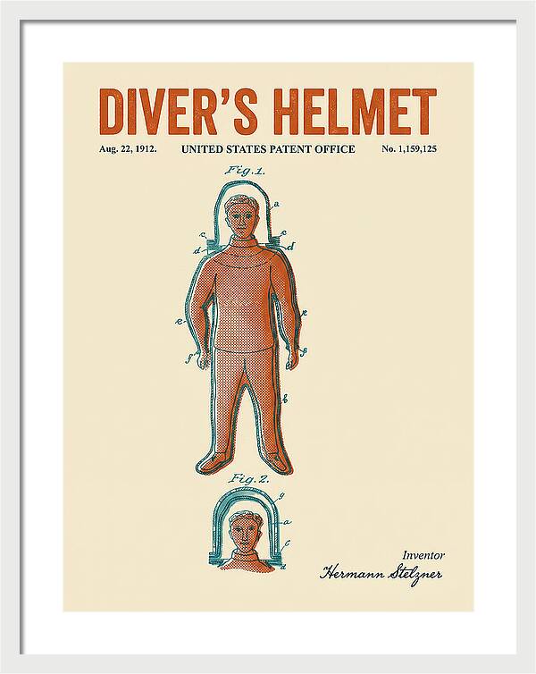 Diver's Helmet Diving Suit Retro Patent Us1159125