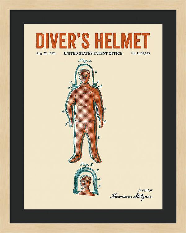 Diver's Helmet Diving Suit Retro Patent Us1159125