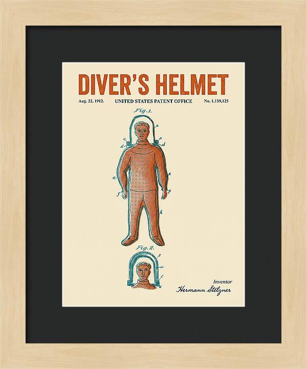 Diver's Helmet Diving Suit Retro Patent Us1159125
