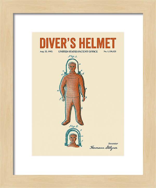 Diver's Helmet Diving Suit Retro Patent Us1159125