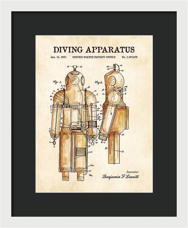 Diving Apparatus Submarine Escape Suit Watercolor Patent Us1327679a