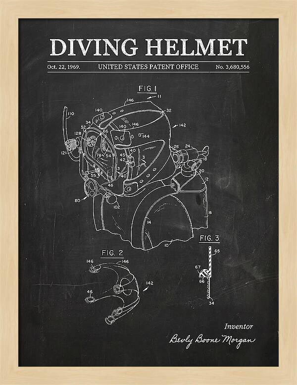 Diving Helmet Chalkboard Patent Us3680556a