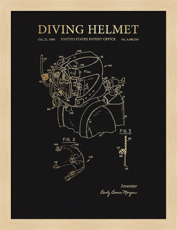 Diving Helmet Gold Patent Us3680556a