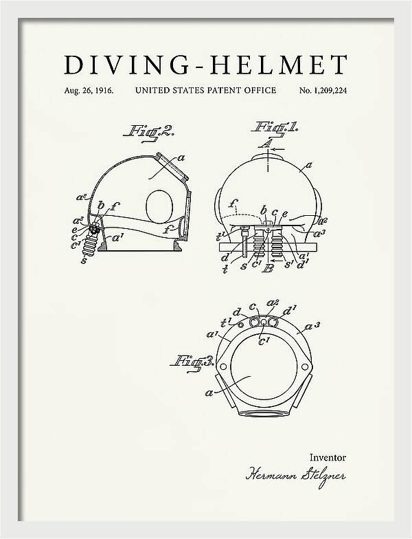 Diving Helmet Minimalist Patent Us1209224