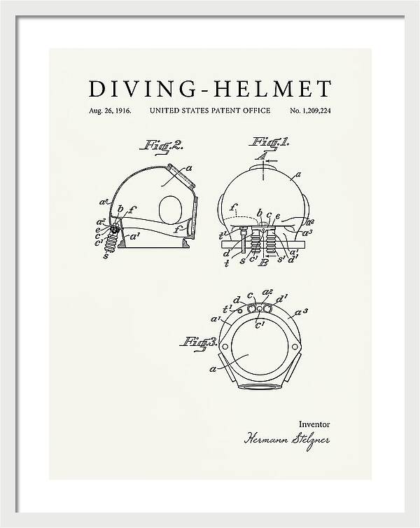 Diving Helmet Minimalist Patent Us1209224