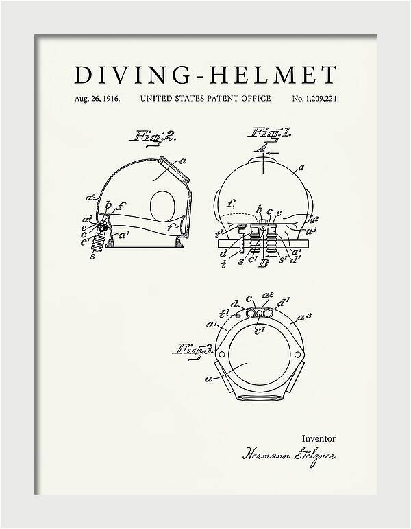 Diving Helmet Minimalist Patent Us1209224
