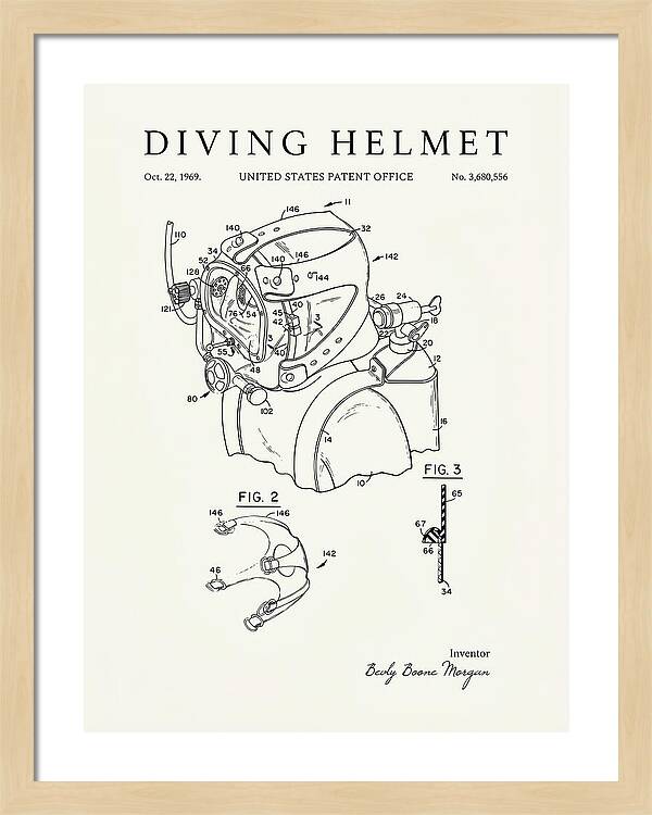 Diving Helmet Minimalist Patent Us3680556a