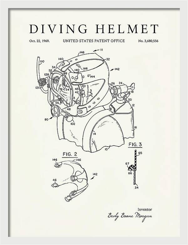 Diving Helmet Minimalist Patent Us3680556a
