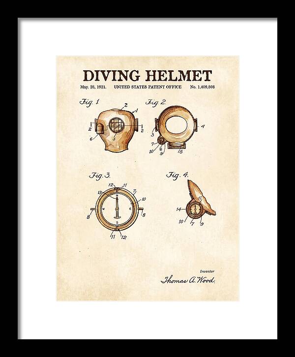 Diving Helmet Watercolor Patent Us1409808a