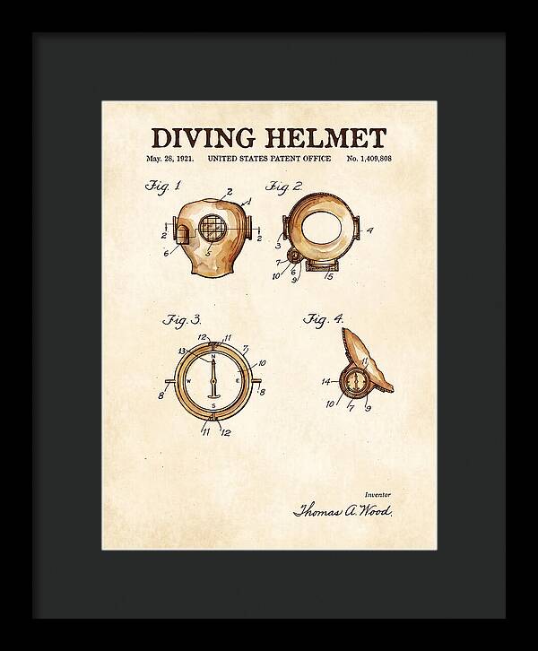 Diving Helmet Watercolor Patent Us1409808a