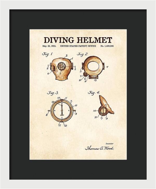Diving Helmet Watercolor Patent Us1409808a