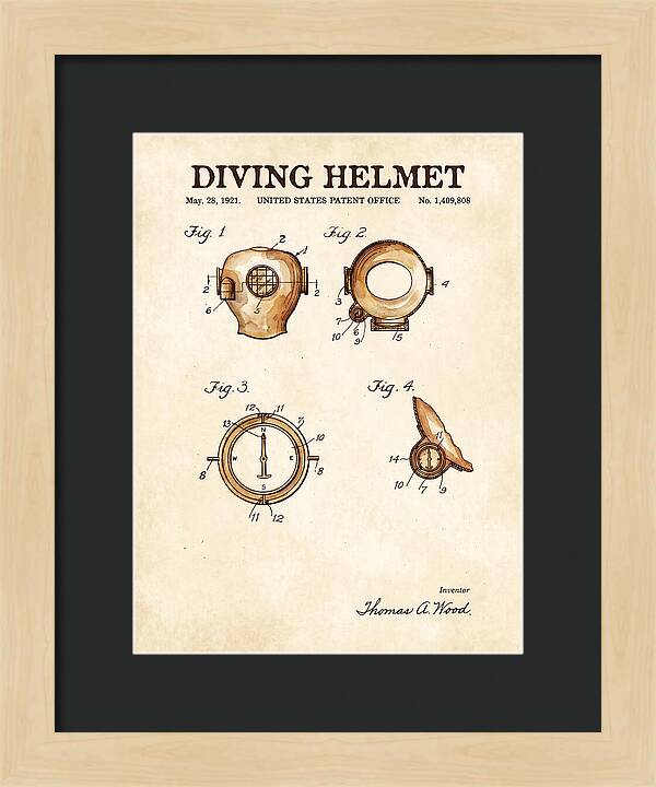 Diving Helmet Watercolor Patent Us1409808a