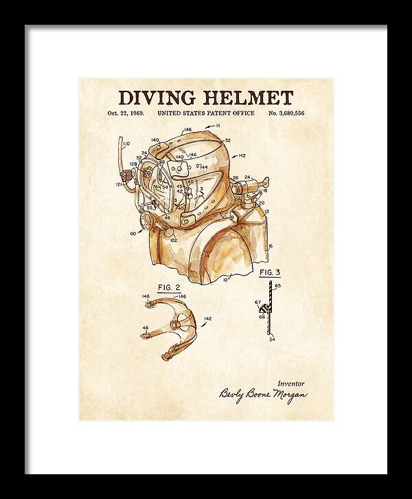 Diving Helmet Watercolor Patent Us3680556a