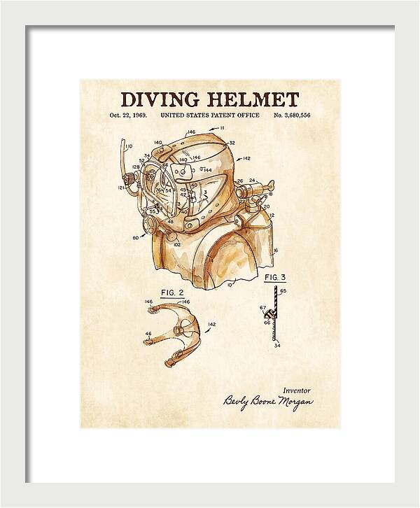 Diving Helmet Watercolor Patent Us3680556a