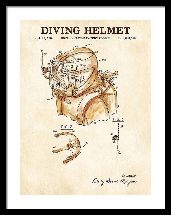 Diving Helmet Watercolor Patent Us3680556a