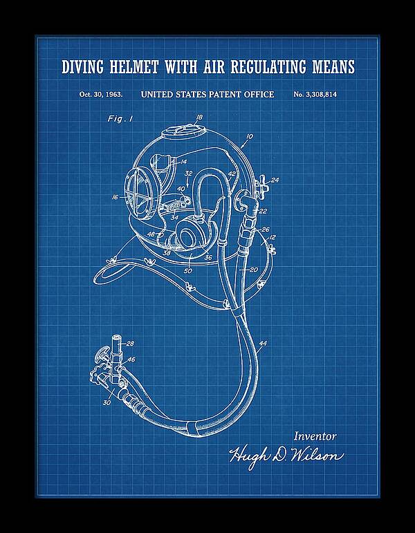Diving Helmet With Air Regulating Means Blueprint Patent Us3308814a
