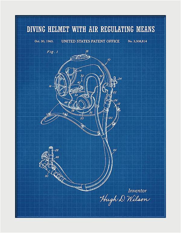 Diving Helmet With Air Regulating Means Blueprint Patent Us3308814a