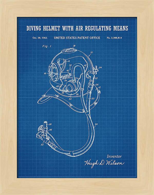 Diving Helmet With Air Regulating Means Blueprint Patent Us3308814a