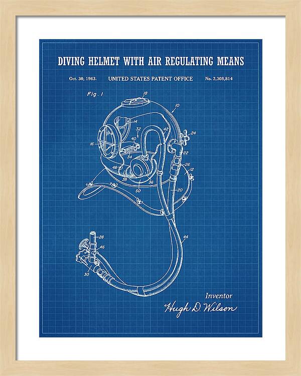 Diving Helmet With Air Regulating Means Blueprint Patent Us3308814a