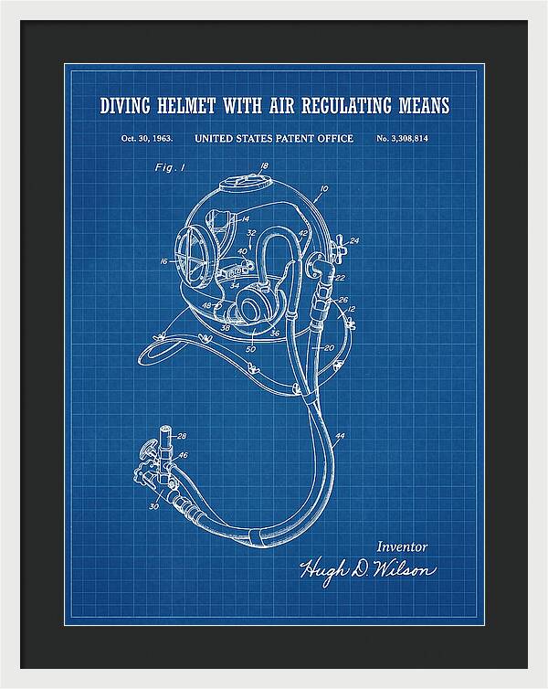 Diving Helmet With Air Regulating Means Blueprint Patent Us3308814a