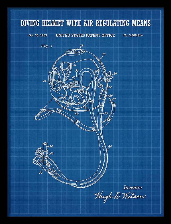 Diving Helmet With Air Regulating Means Blueprint Patent Us3308814a