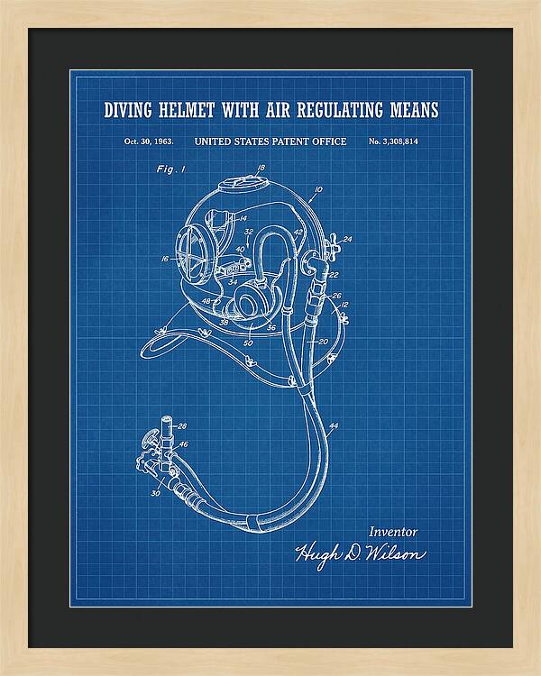 Diving Helmet With Air Regulating Means Blueprint Patent Us3308814a