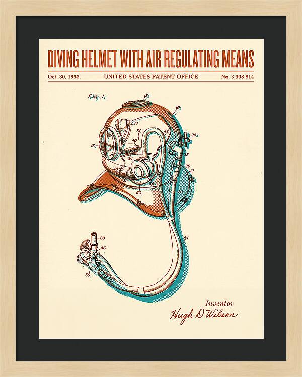 Diving Helmet With Air Regulating Means Retro Patent Us3308814a