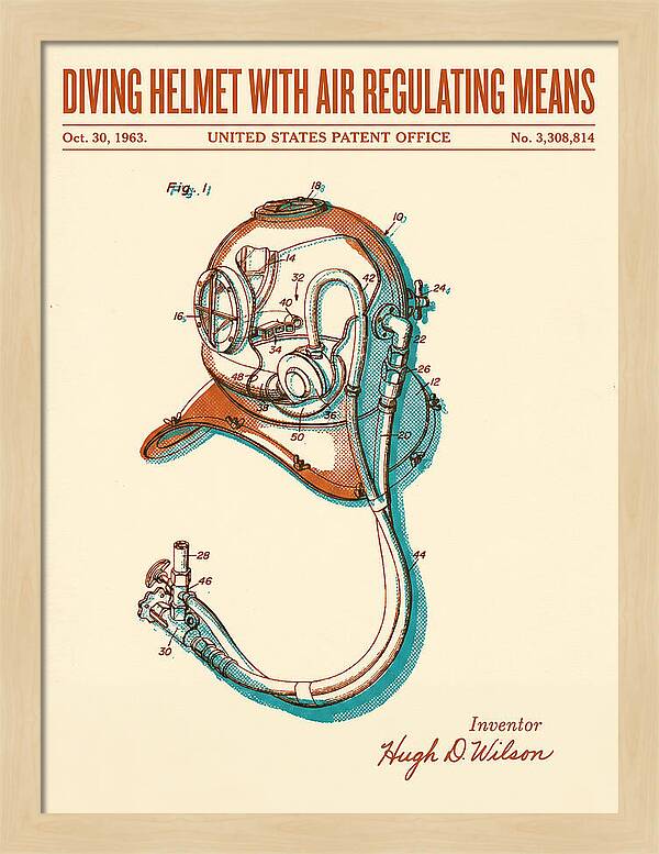 Diving Helmet With Air Regulating Means Retro Patent Us3308814a