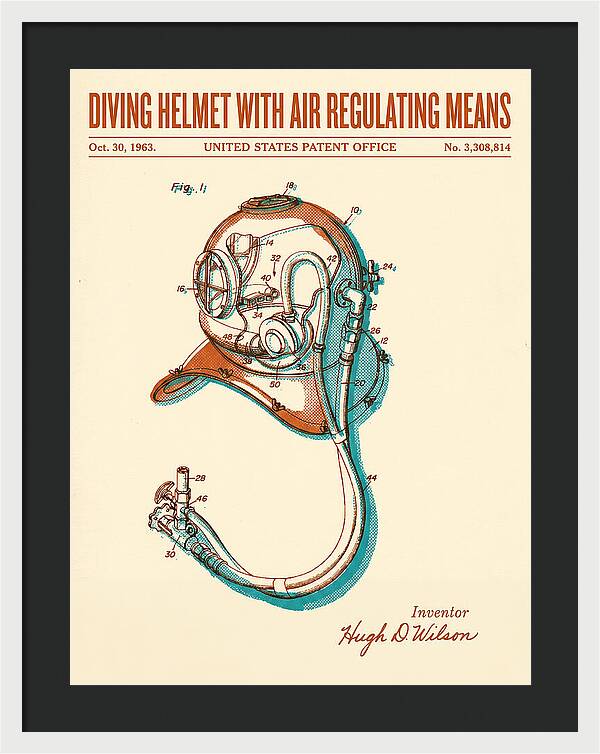 Diving Helmet With Air Regulating Means Retro Patent Us3308814a
