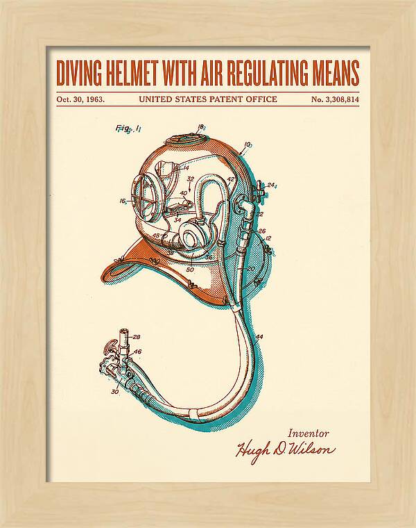 Diving Helmet With Air Regulating Means Retro Patent Us3308814a
