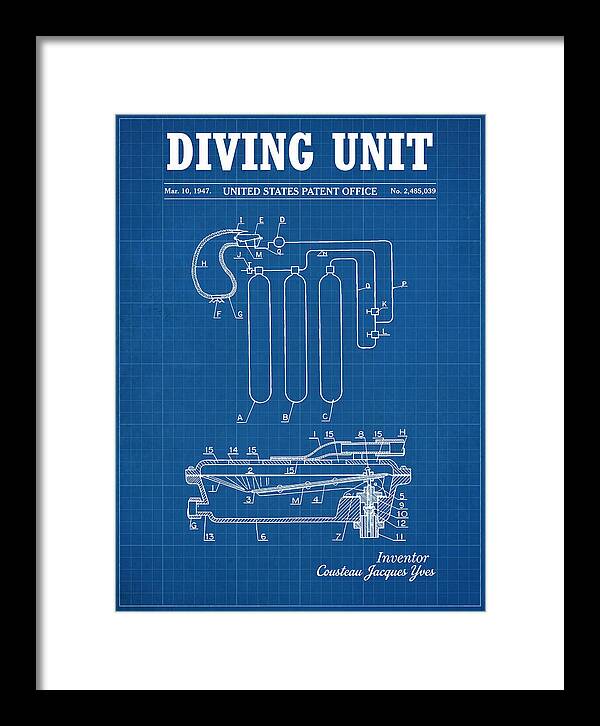 Diving Unit Cousteau Aqua Lung Blueprint Patent Us2485039a