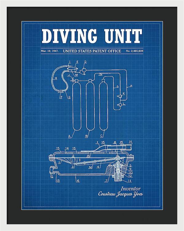 Diving Unit Cousteau Aqua Lung Blueprint Patent Us2485039a
