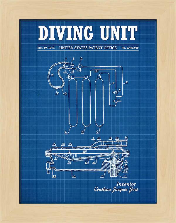 Diving Unit Cousteau Aqua Lung Blueprint Patent Us2485039a