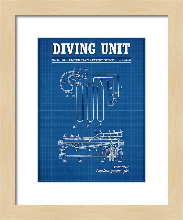 Diving Unit Cousteau Aqua Lung Blueprint Patent Us2485039a
