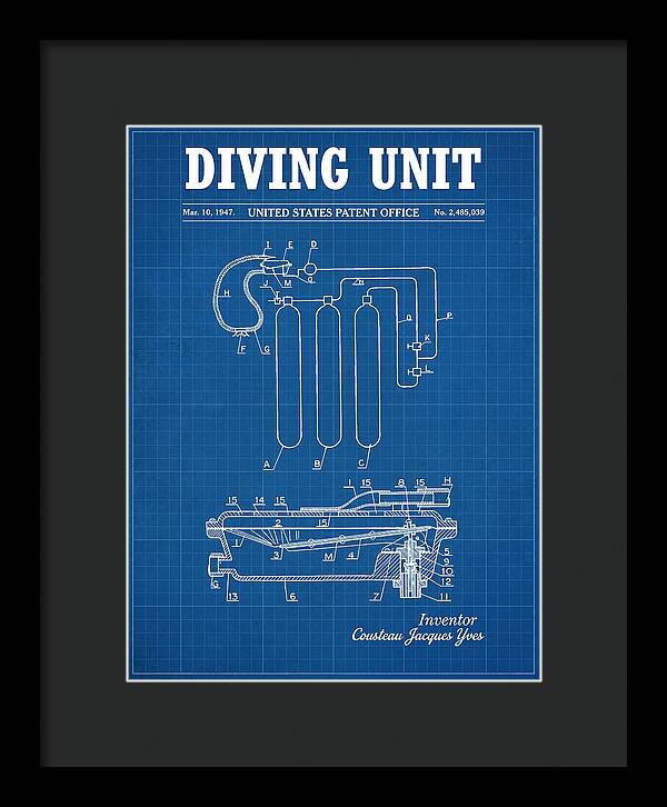 Diving Unit Cousteau Aqua Lung Blueprint Patent Us2485039a