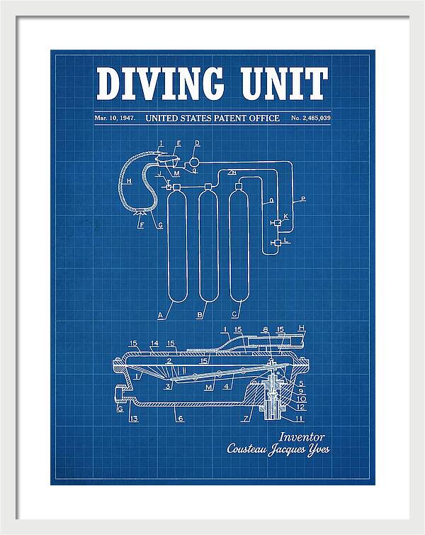 Diving Unit Cousteau Aqua Lung Blueprint Patent Us2485039a
