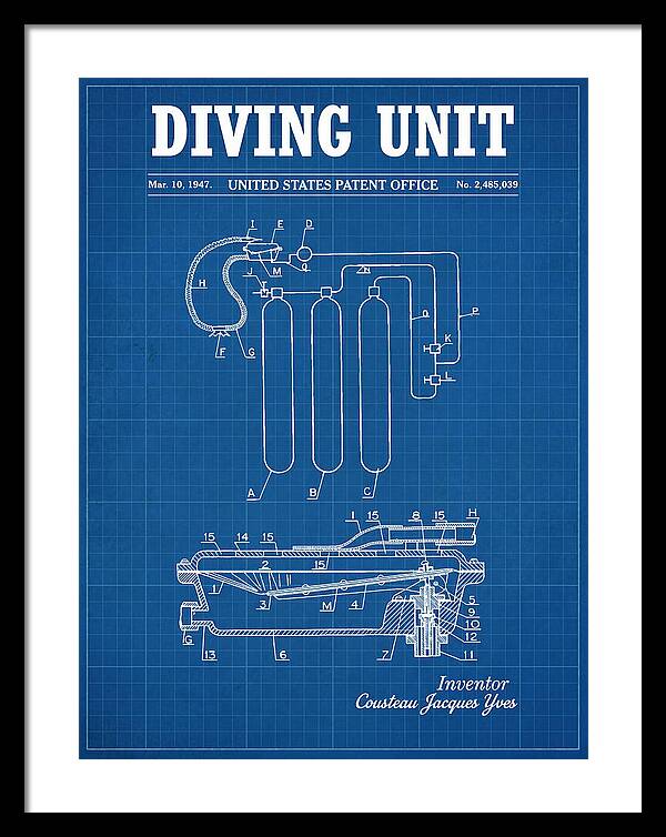 Diving Unit Cousteau Aqua Lung Blueprint Patent Us2485039a