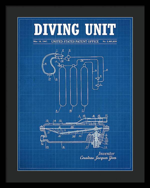 Diving Unit Cousteau Aqua Lung Blueprint Patent Us2485039a