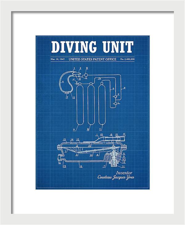 Diving Unit Cousteau Aqua Lung Blueprint Patent Us2485039a